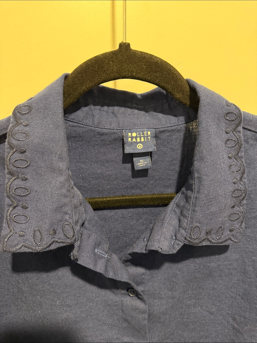 Roller Rabbit Blue Embroidered Button-Down Crop Shirt - Picture 3 of 3